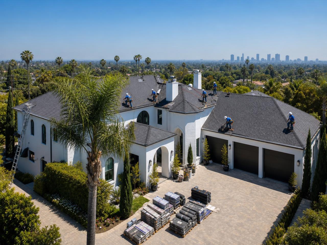 Roofing and roof rejuvenation project on a Los Angeles home